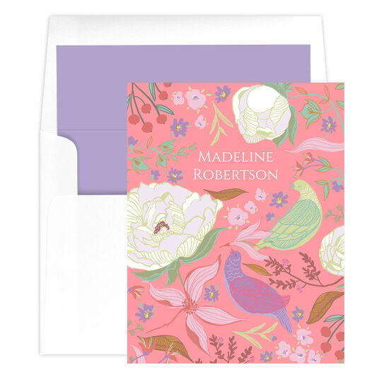 Peonies and Birds Folded Note Cards